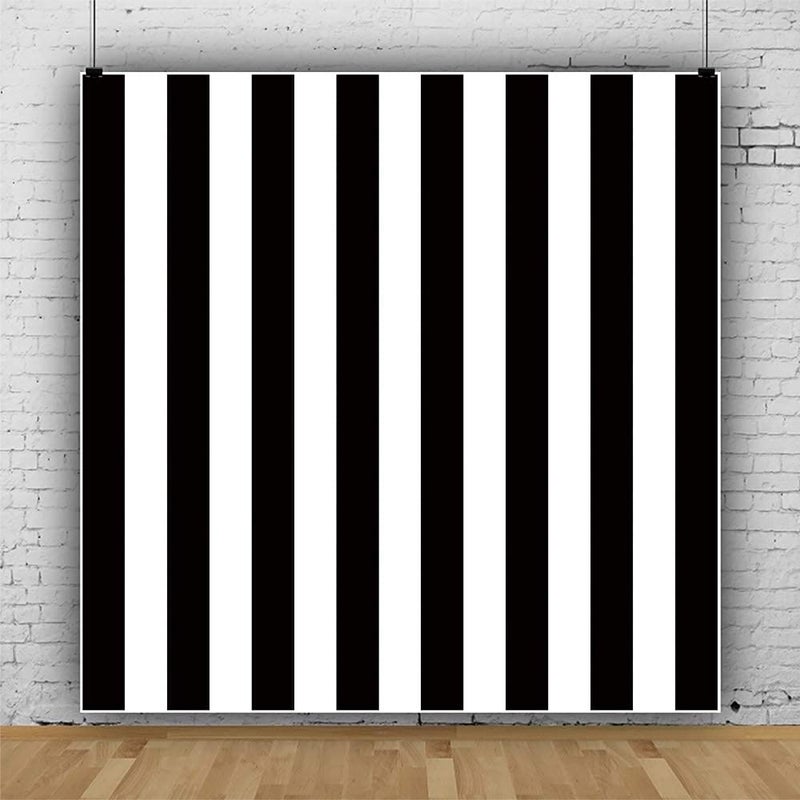 Laeacco 7x7ft Black and White Stripe Photo Backdrop Black Vertical Lines Striped Backdrops Birthday Party Banner Wedding Decoration Newborn Baby Shower Backdrop Children Kids Girls Photo Studio Props - Image 2